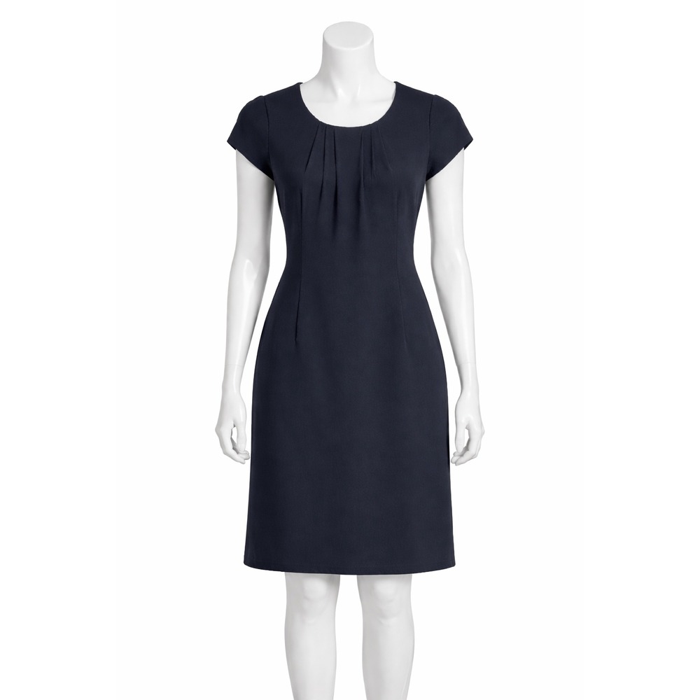 Calvin Klein CK Black Pleated Sheath Dress Womens 4 Cap Sleeve Pockets Japan
